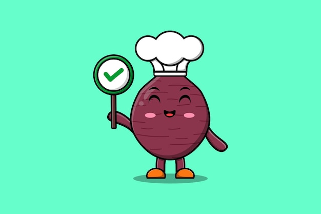 Cute Cartoon Szef Kuchni Słodkich Ziemniaków Trzyma Tablicę Zły Znak W Ilustracji Wektorowych Znaków