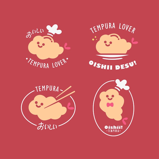 Cute Cartoon Tempura Logo Wektorowa Kolekcja