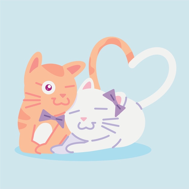 Cute Cat Ilustracji Kot P?aski Ilustracji Ilustracja Para Kotów Podejmowania Symbol Miłości Z Ogonami Cute Cat Cuddling