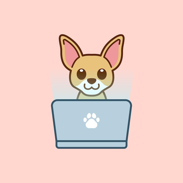 Plik wektorowy cute chihuahua za pomocą ilustracji laptopa