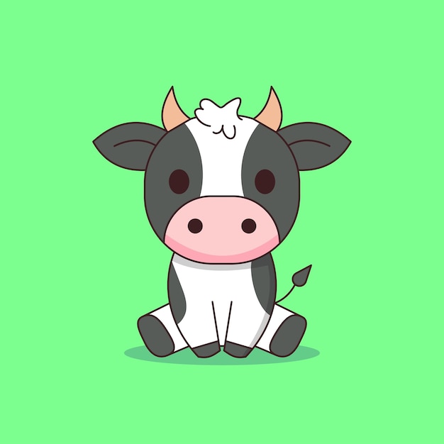 Cute Cow Sitting Cartoon Vector Icon Premium Flat Ilustracja dla Animal Nature Concept