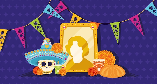 Plik wektorowy cute dia de los muertos plakat wektor