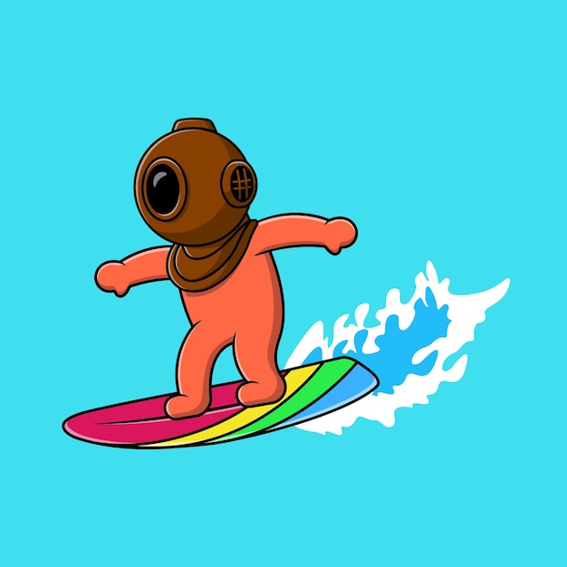 Plik wektorowy cute diver surfing na oceanie kreskówka wektor ikona ilustracja