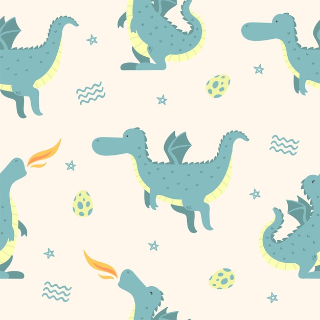 Cute Dragon Seamless Pattern Na Tapetę