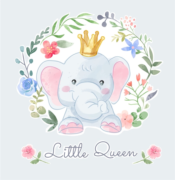 Cute Elephant Crown W Ilustracja Kolorowy Kwiat