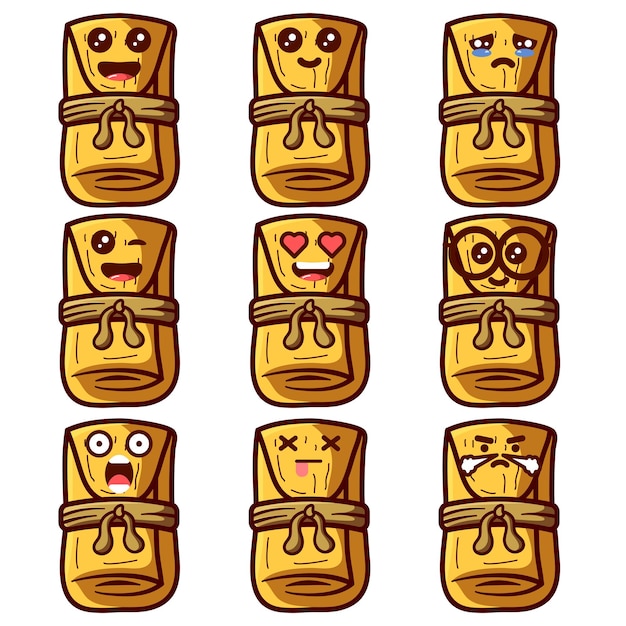 Plik wektorowy cute emoticons zestaw tamales latina food