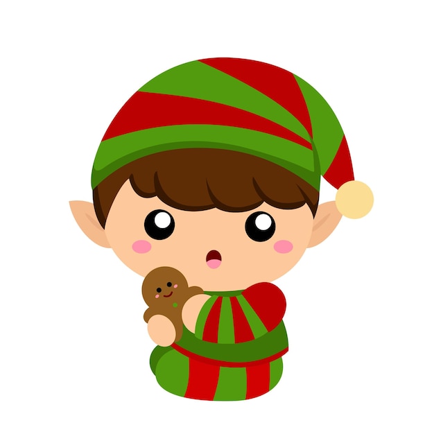 Cute Fantasy Boże Narodzenie Elf Ilustracja Wektor Clipart