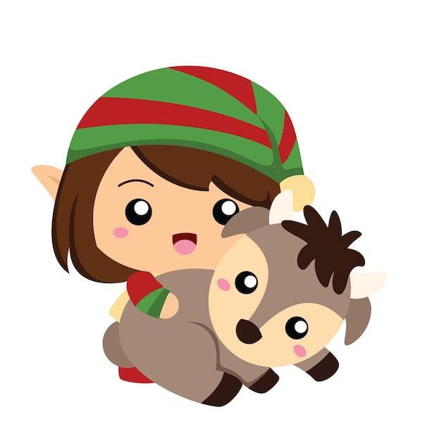 Cute Fantasy Boże Narodzenie Elf Ilustracja Wektor Clipart