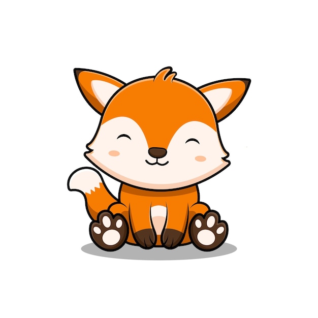 Cute Fox Sitting Mascot Character Icon Ilustracja Flat Cartoon Style