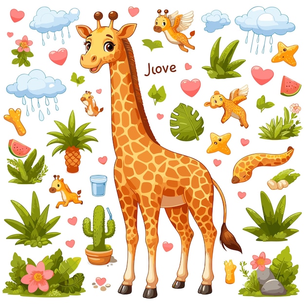 Cute Giraffe Vector Ilustracja Z Kreskówki