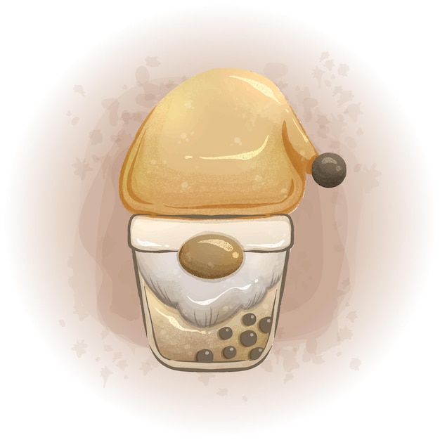 Cute Gnome Bubble Tea Akwarela Clipartów Wektor Ilustracja 06