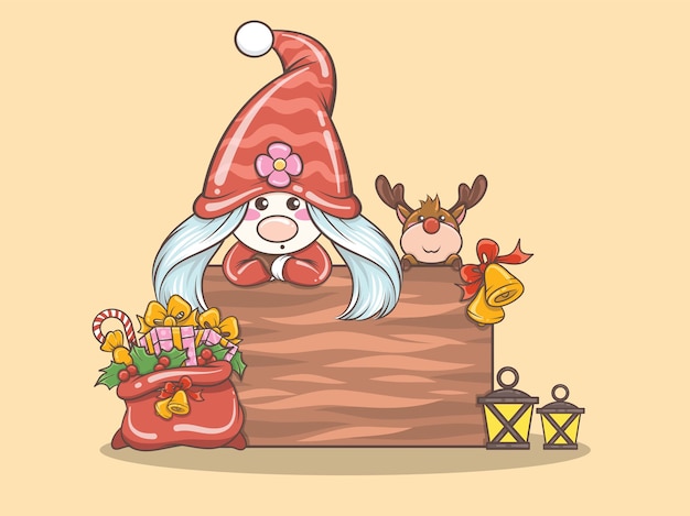 Cute Gnome Girl I Cute Jelenia Postać Z Kreskówki Na Ilustracji Bożego Narodzenia