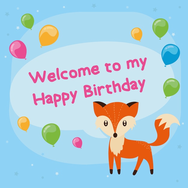 Cute Happy Birthday Card Z Lisem. Ilustracji Wektorowych