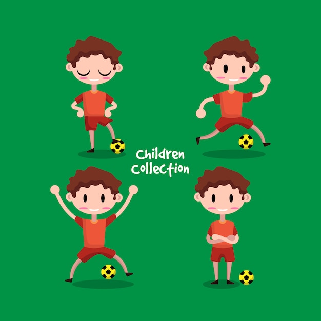 Cute Ilustracji Dzieci Grających W Piłkę Nożną