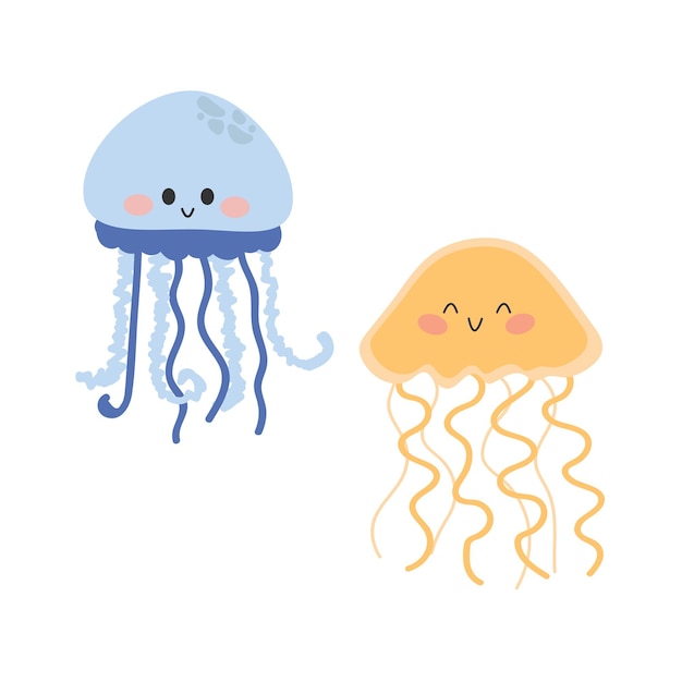 Cute jellyfish Vector ilustracj? ?ó?te i niebieskie meduzy Bia?e pojedyncze t?o