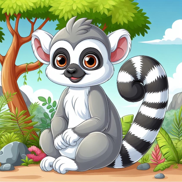 Cute Lemur Vector Ilustracja kreskówkowa