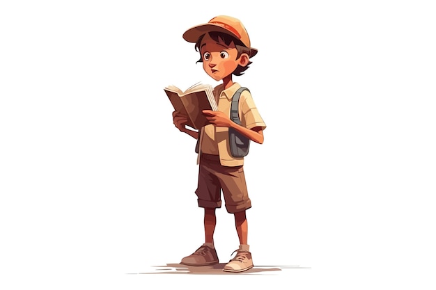 Cute little boy czytania poezji uczenia się i recytowania wiersza na białym tle Cartoon ilustracji wektorowych