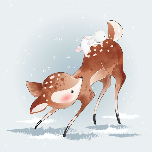 Plik wektorowy cute little deer i jego przyjaciel