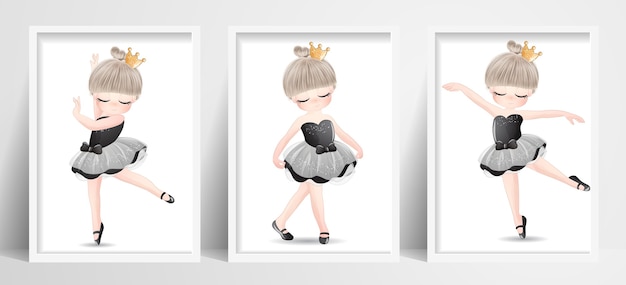 Cute Little Girl Ballerina Set Z Akwarela Ilustracja