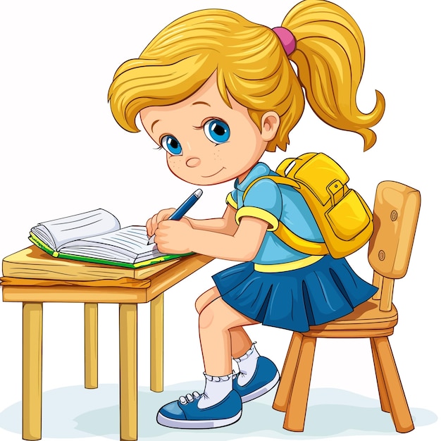 Plik wektorowy cute_little_girl_writing_at_school