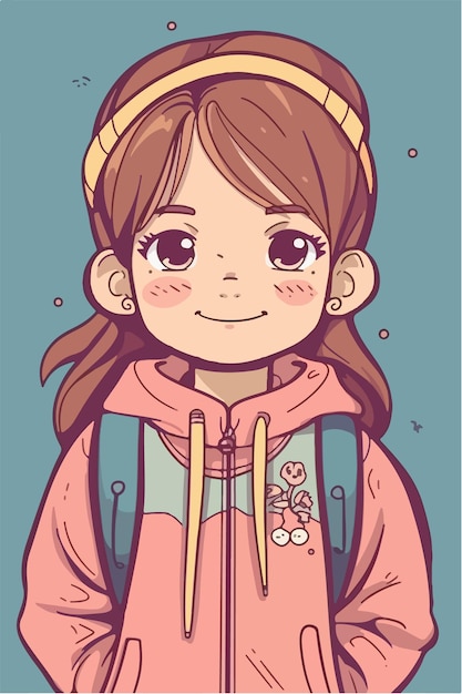 cute little kawaii dziewczyna ilustracja płaskie kolory ilustracji wektorowych sztuka cyfrowa Anime izolowane