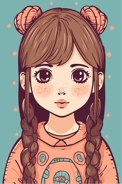 cute little kawaii dziewczyna ilustracja płaskie kolory ilustracji wektorowych sztuka cyfrowa Anime izolowane