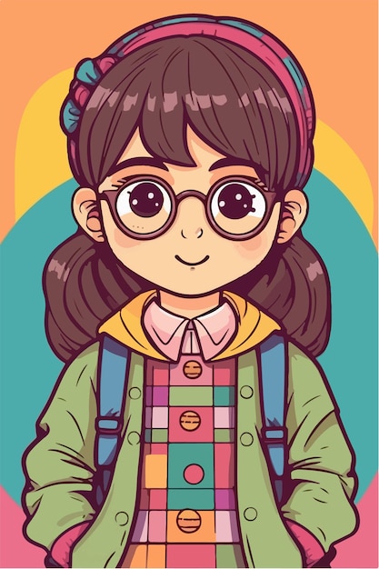 cute little kawaii dziewczyna ilustracja płaskie kolory ilustracji wektorowych sztuka cyfrowa Anime izolowane