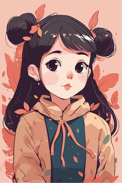 cute little kawaii dziewczyna ilustracja płaskie kolory ilustracji wektorowych sztuka cyfrowa Anime izolowane