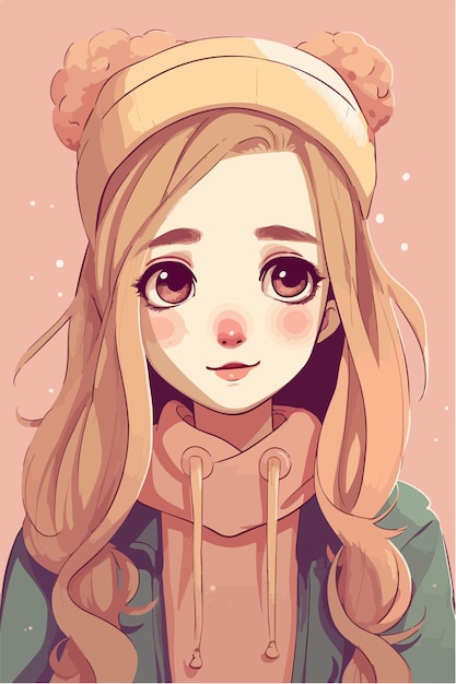 Cute Little Kawaii Dziewczyna Ilustracja Płaskie Kolory Ilustracji Wektorowych Sztuka Cyfrowa Anime Izolowane