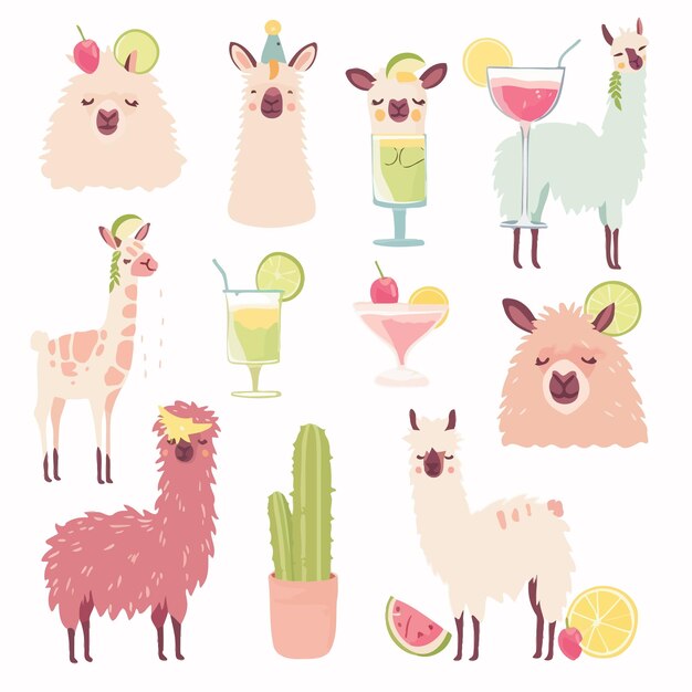 Plik wektorowy cute_llama_or_alpaca_animal_drinking_cocktail