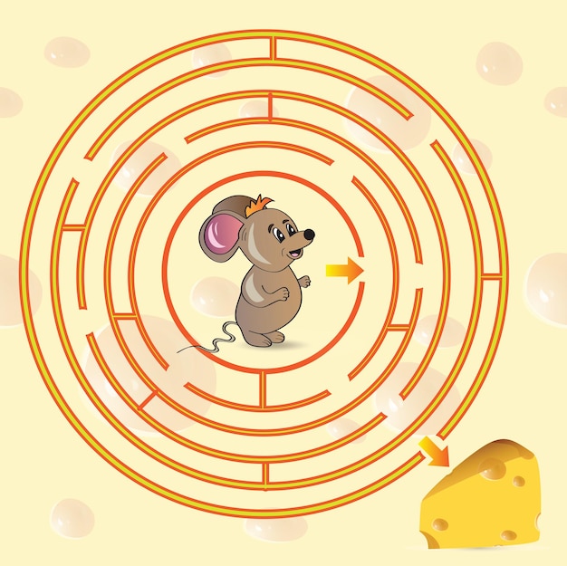 Cute Mouse's Maze Game pomaga myszce znaleźć jego ser - ilustracja wektorowa