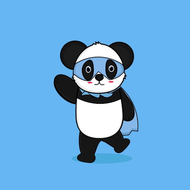 Cute Panda Hero Kreskówka Wektor Ikona Ilustracja. Zwierzęcy Bohater Ikona Koncepcja Białym Tle Premium Wektor.