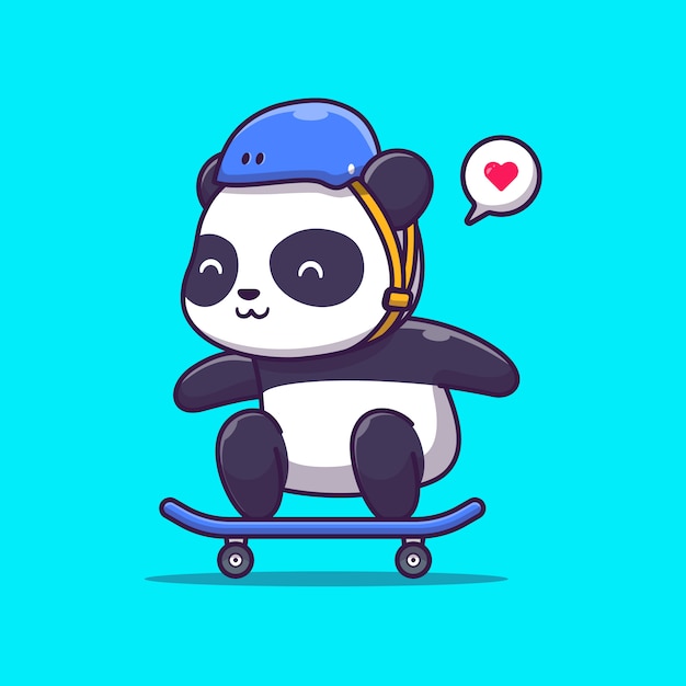 Cute Panda Play Deskorolka Ilustracja. Sport Zwierząt. Płaski Styl Kreskówek