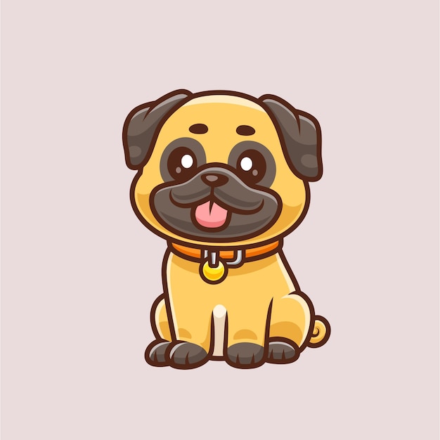 Cute Pug Dog Sitting Cartoon Icon Wektor Ilustracja Ikony przyrody zwierząt Izolowany płaski wektor