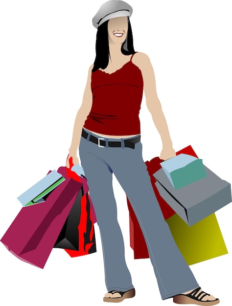 Plik wektorowy cute shopping lady with bags colored illustration