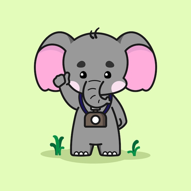 Plik wektorowy cute słoń z aparatem jest w dobrym nastroju ilustracja kreskówka cute słonia