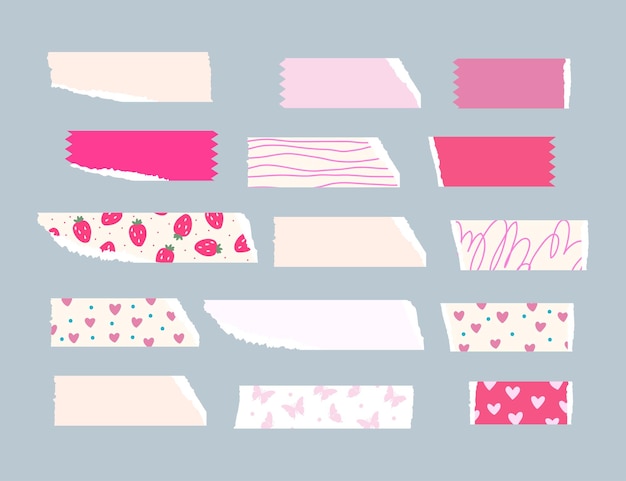 Plik wektorowy cute tape strip washi ripped paper collection scrapbook floral kids element