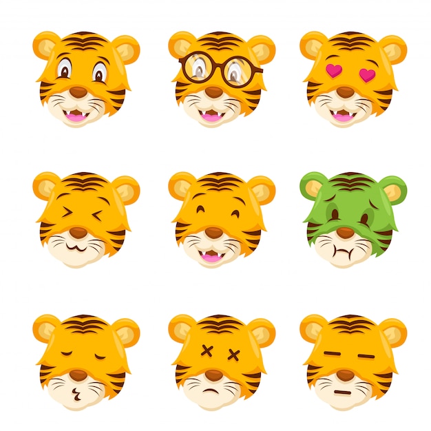 Cute Tiger Face Emotikon Emoji Wyraz Ilustracji