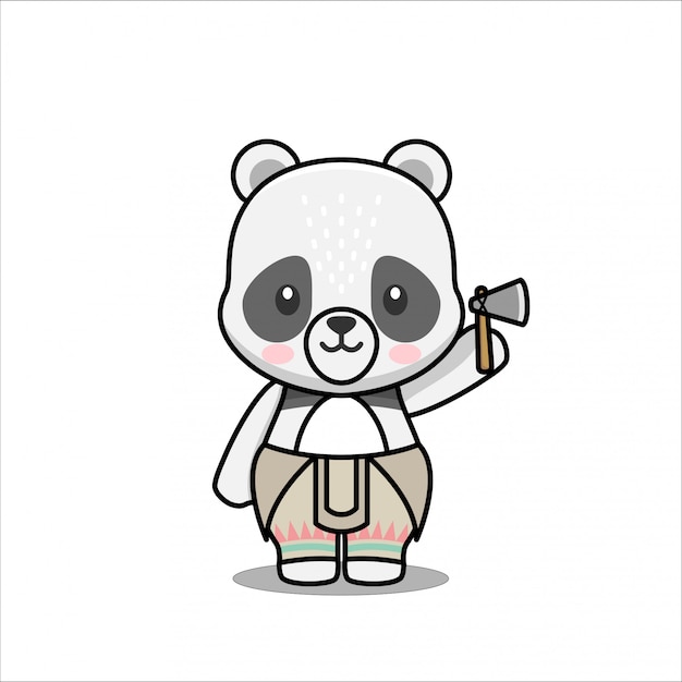 Cute Tiny Panda Native American Animal Mascot Charakter Design