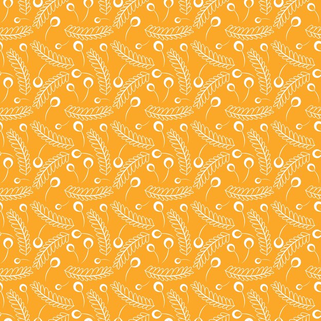 Cute_white_coloured_leaves_vector_pattern_design_on_yellowish_orange_background.