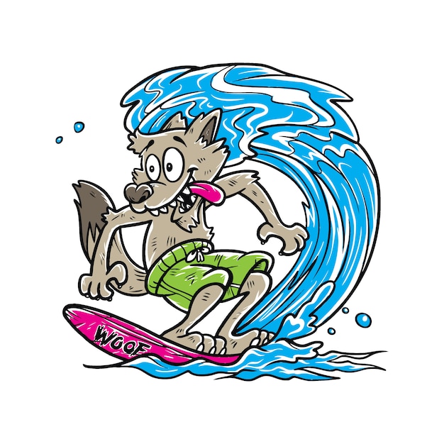 Cute Wolf Surf Cartoon