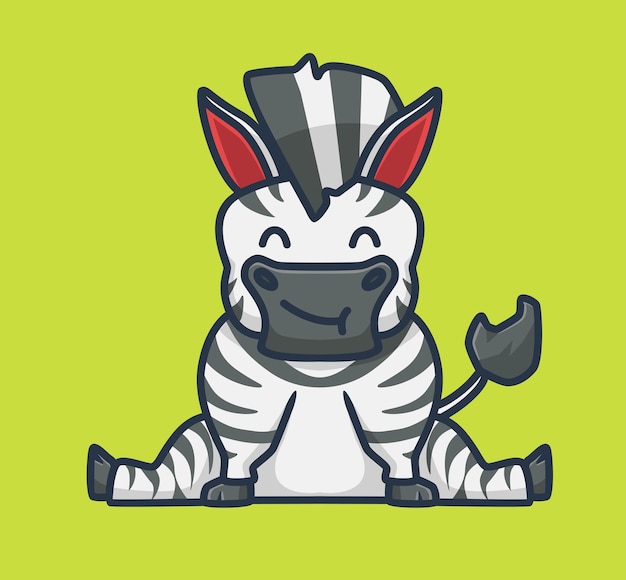 Cute Zebra Siedzi Kreskówka Zwierzę Natura Koncepcja Na Białym Tle Ilustracja Płaski Styl