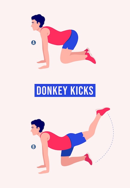 Ćwiczenia Donkey Kicks Mężczyźni ćwiczą Fitness Aerobik I ćwiczenia