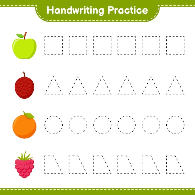 Ćwiczenie Pisma Ręcznego. śledzenie Linii Owoców. Gra Edukacyjna Dla Dzieci, Arkusz Do Druku