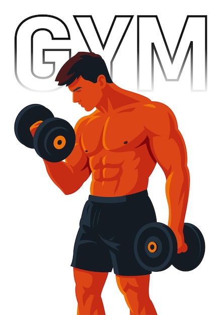 Ćwiczenie w siłowni Muscular Man Lifting Dumbbells
