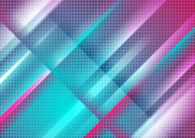 Cyan i różowe gładkie paski i kropki abstrakcyjne tło Wektorowe neonowe światło technologiczne