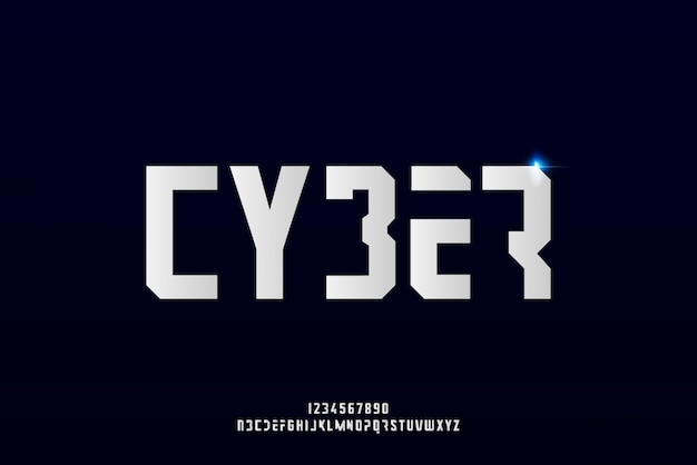 Cyber, Abstrakcyjna Futurystyczna Czcionka Alfabetu Z Motywem Technologicznym. Nowoczesny Minimalistyczny Projekt Typografii