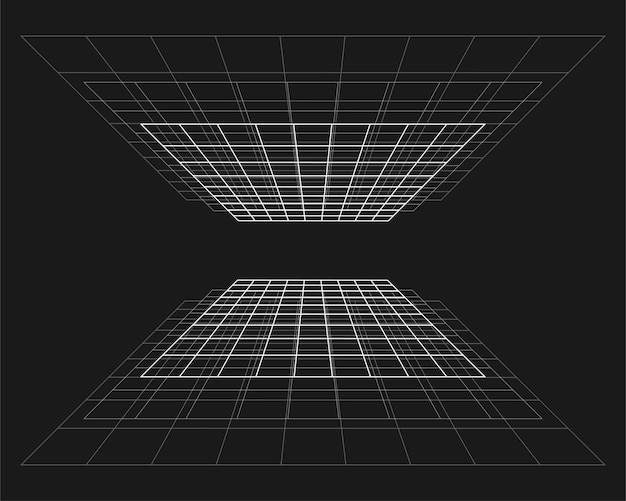 Cyber Grid Retro Punk Perspektywa Prostokątny Tunel Geometria Tunelu Siatki Na Czarnym Tle Ilustracja Wektorowa