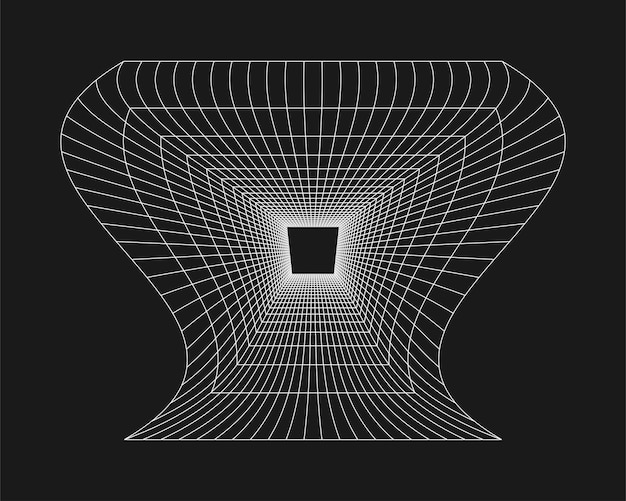 Cyber grid retro punk perspektywa prostokątny tunel Geometria tunelu siatki na czarnym tle Ilustracja wektorowa