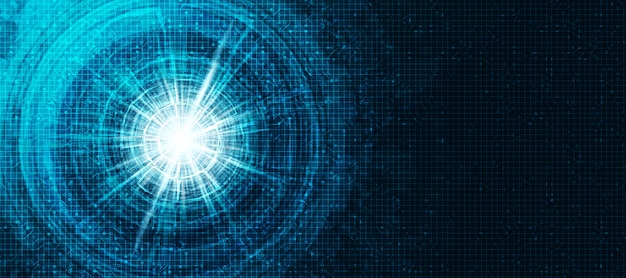 Cyber Light Eye Digital Futuristic on Circuit Network Technology Banner, Future and AI Concept